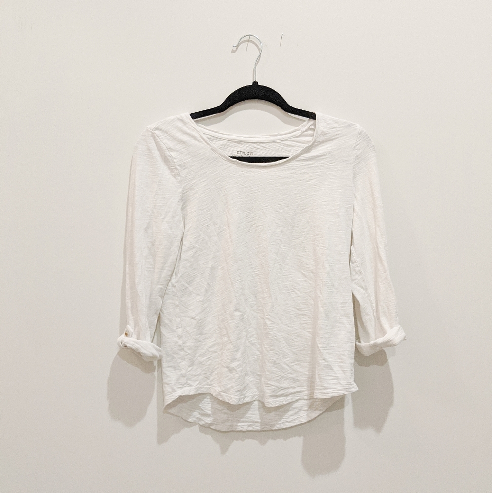 $$$ CHICO'S the ultimate tee white roll up sleeves